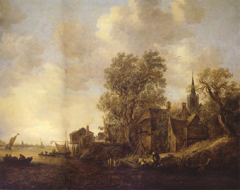REMBRANDT Harmenszoon van Rijn View of a Town on a River Norge oil painting art
